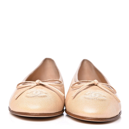 Chanel Grained Calfskin Cap Toe Ballerina Flats 38.5 Beige 2 of 10