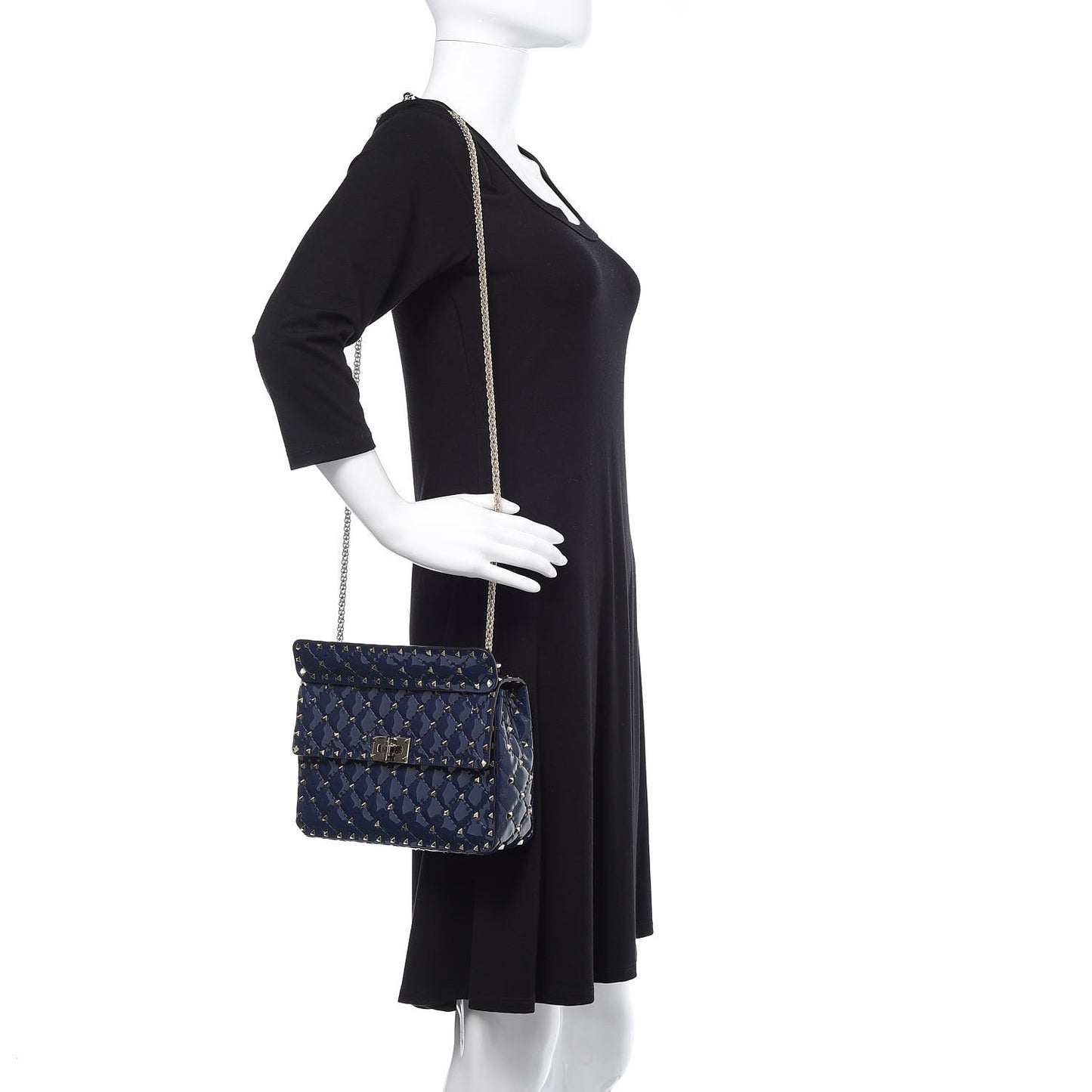 Patent Medium Rockstud Spike Shoulder Bag Pure Blue