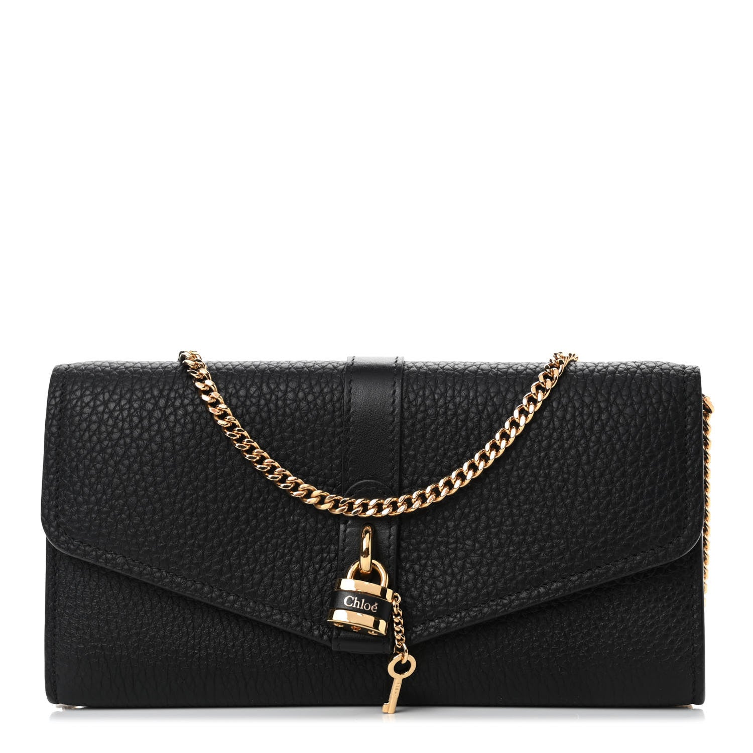 Chloe Shiny Grained Calfskin Aby Wallet on Chain Black 1 of 4