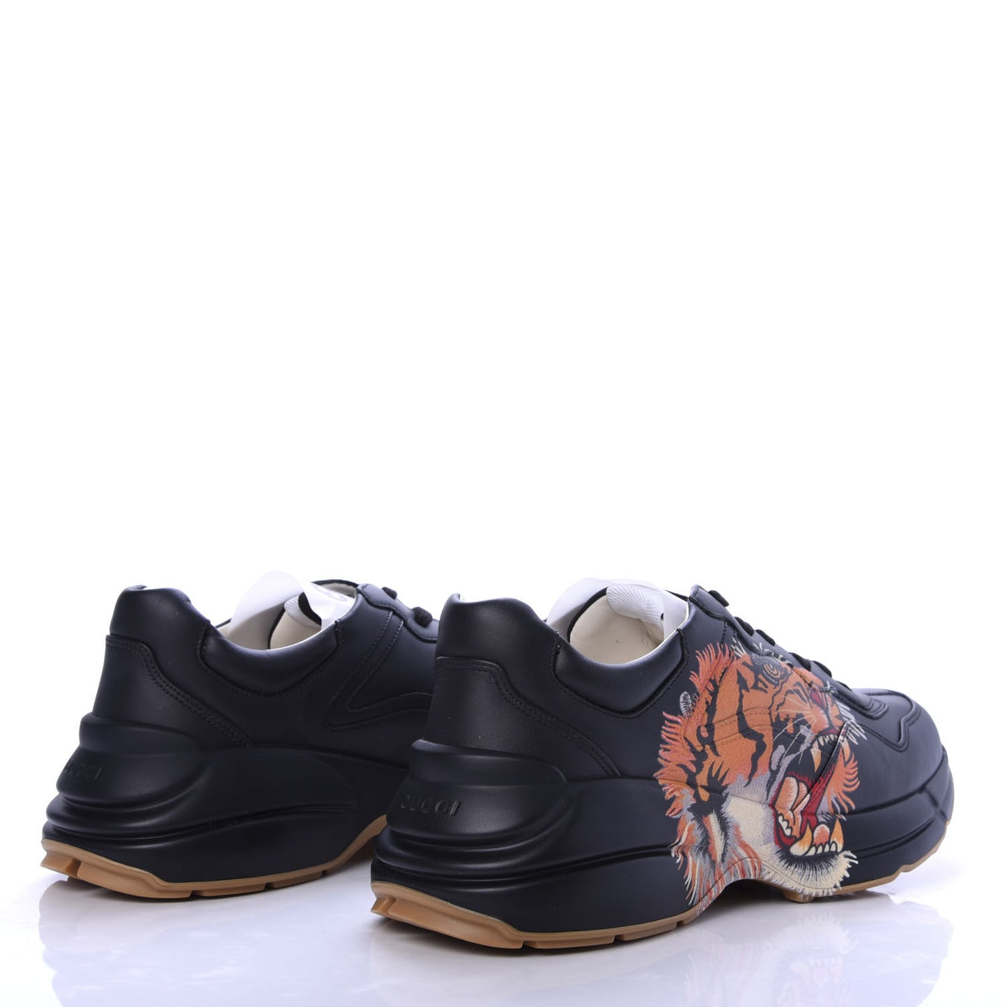 Calfskin Tiger Print Mens Rhyton Sneakers 10.5 Black