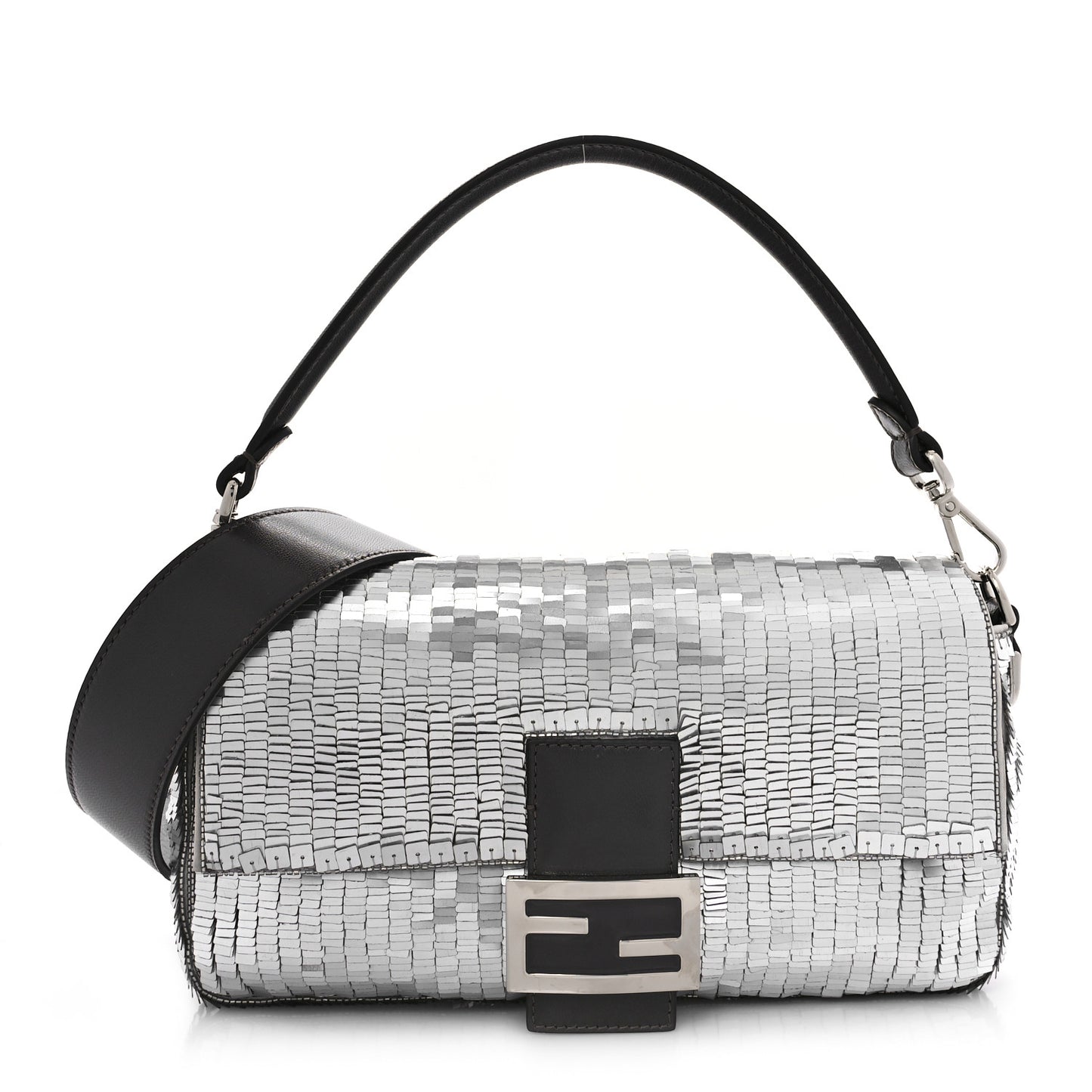Sequin Paillettes Capretto Lucido Baguette Argento Moro