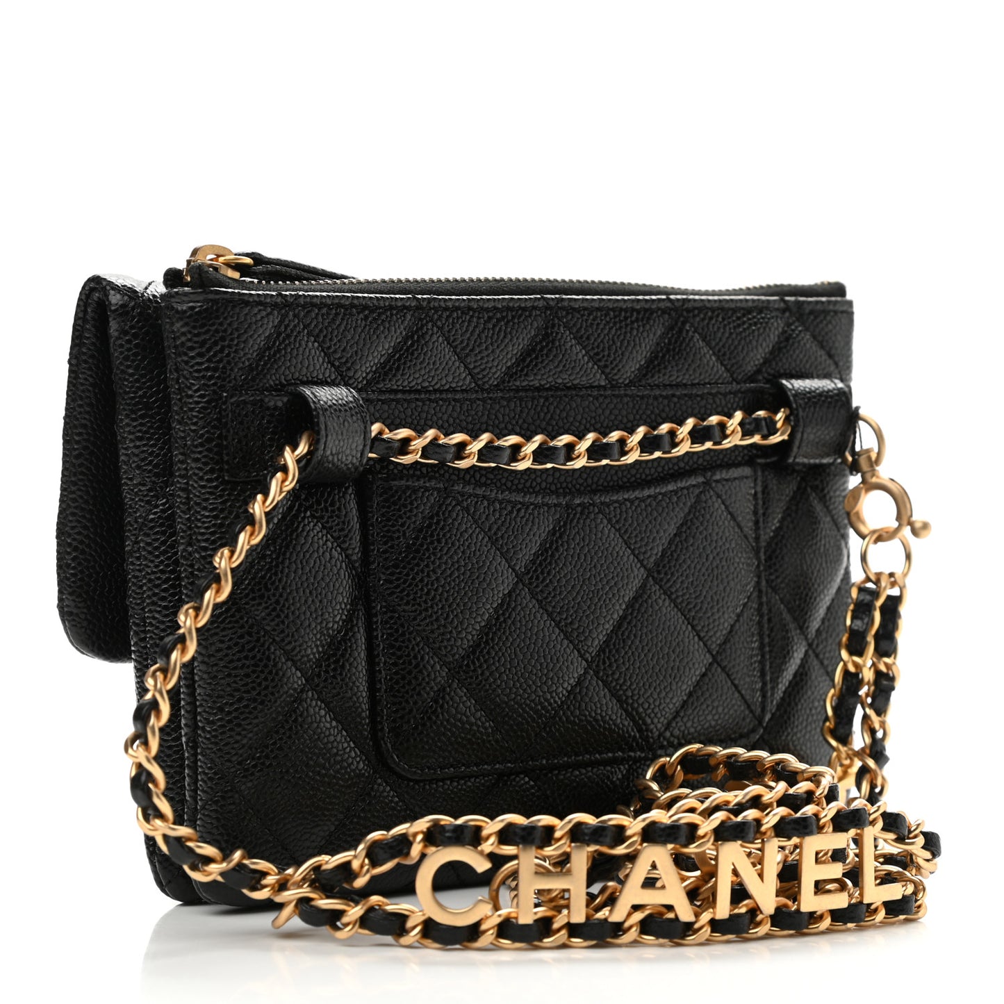 Shiny Caviar Pick Me Up Flap Belt Bag Black