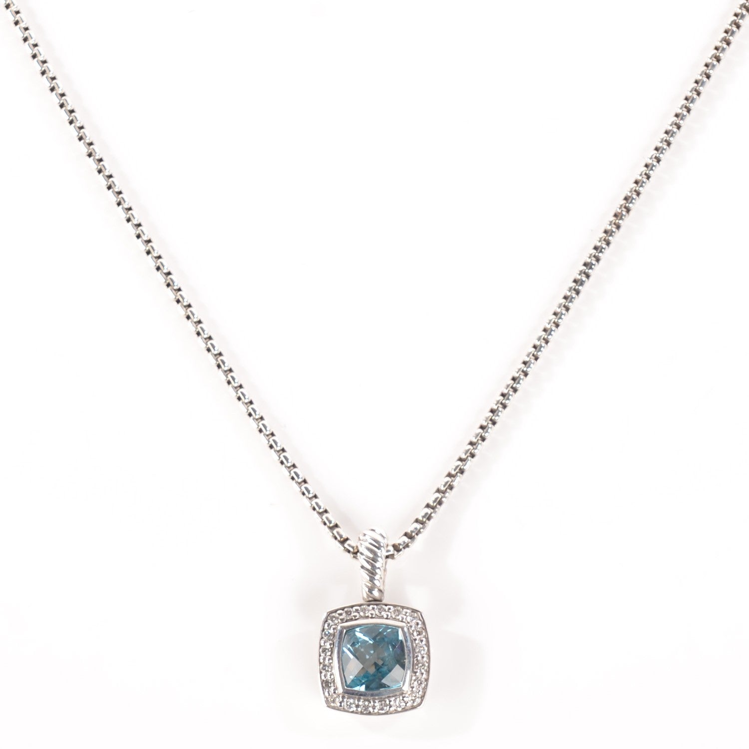 David Yurman Sterling Silver Diamond Blue Topaz 7mm Petite Albion Pendant Necklace 3 of 6