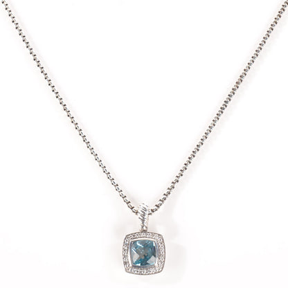 David Yurman Sterling Silver Diamond Blue Topaz 7mm Petite Albion Pendant Necklace 3 of 6
