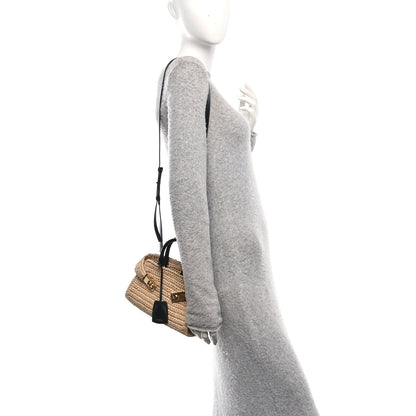 Salvatore Ferragamo Raffia Effect Calfskin XS Hug Bag Natural Black 2 of 10