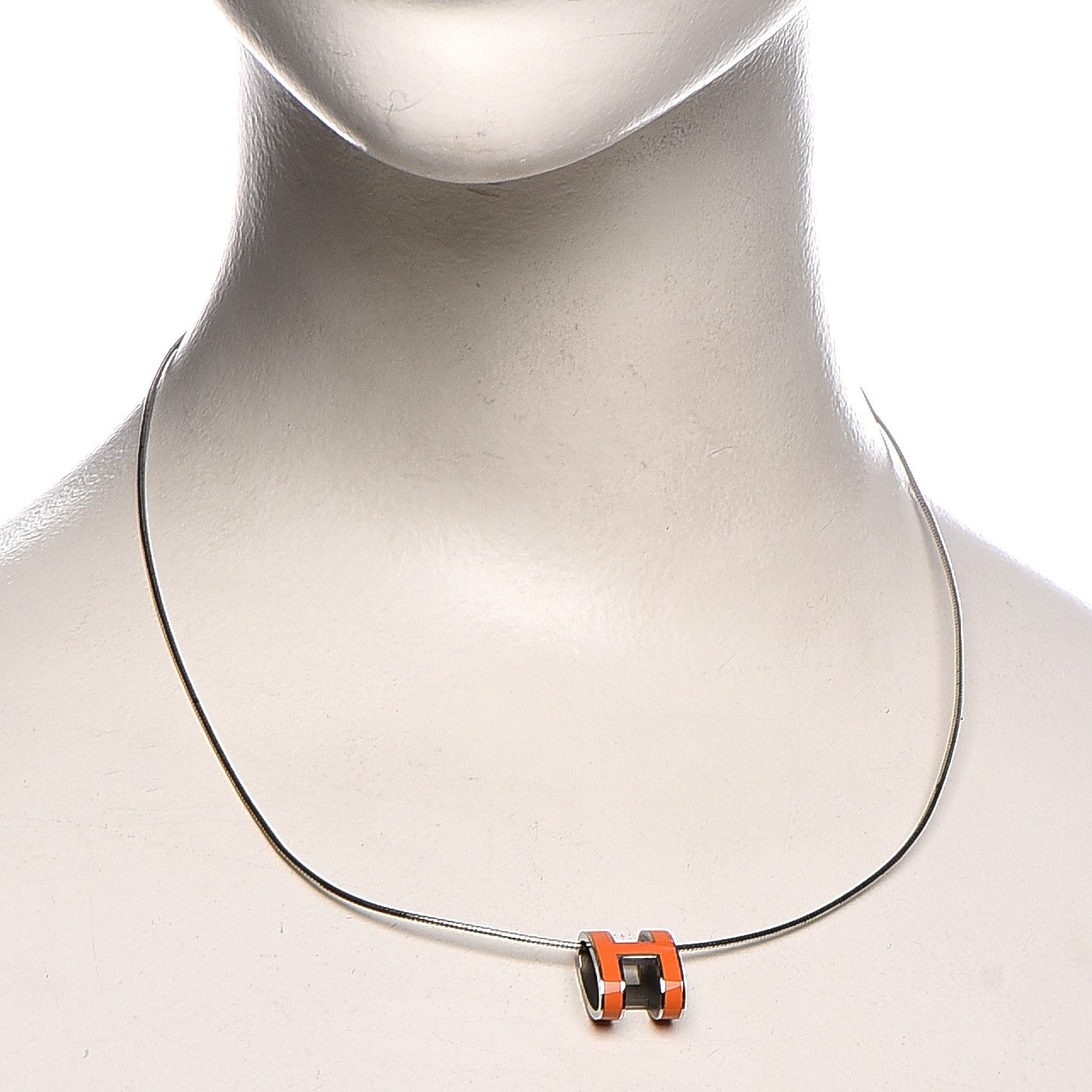 Hermes Lacquered Palladium Pop H Necklace Orange 2 of 7