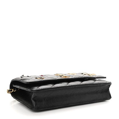 Chanel Aged Calfskin Quilted Lucky Charms 2.55 Reissue Wallet On Chain WOC Black 4 of 16