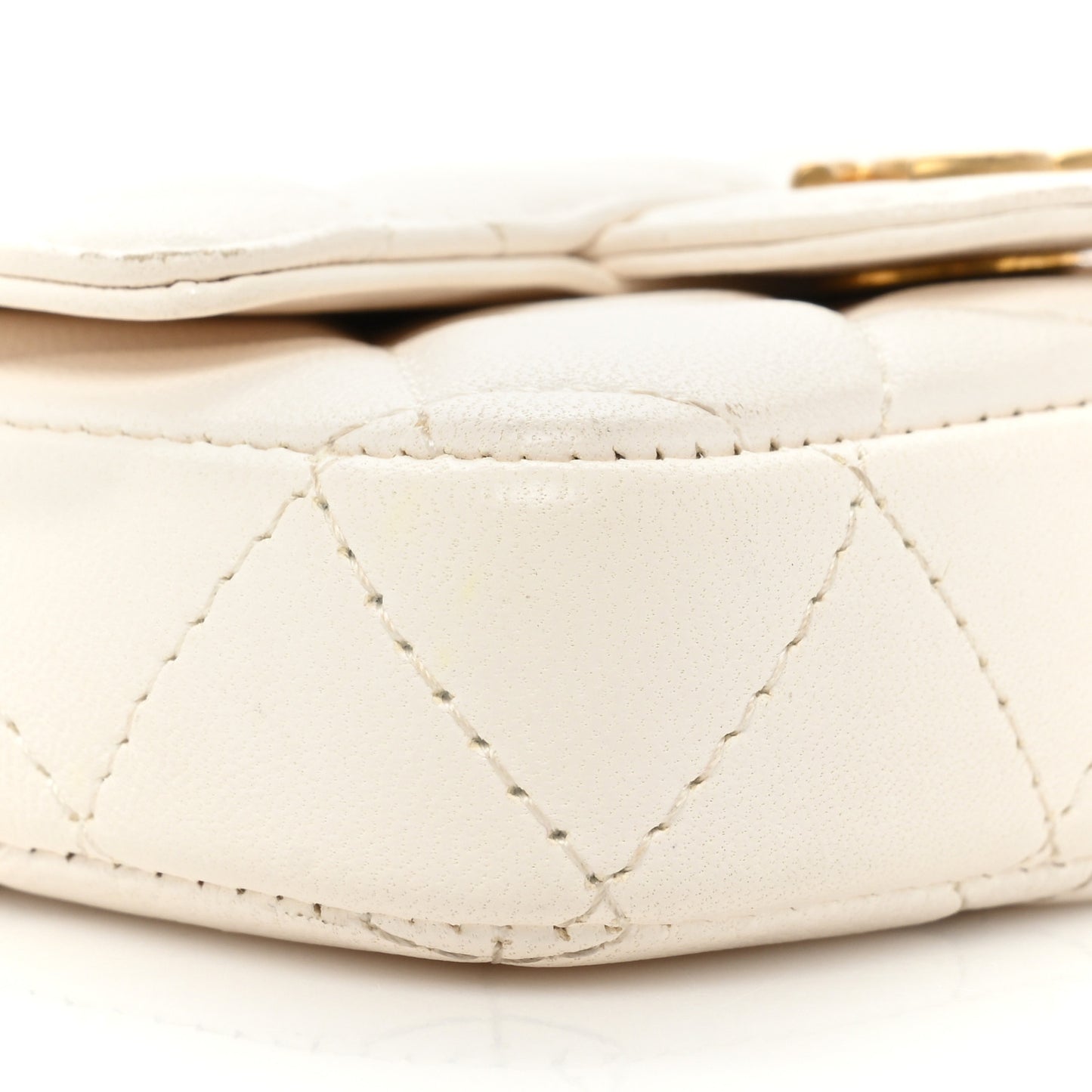 Lambskin Enamel Quilted Mini Chain Belt Bag White