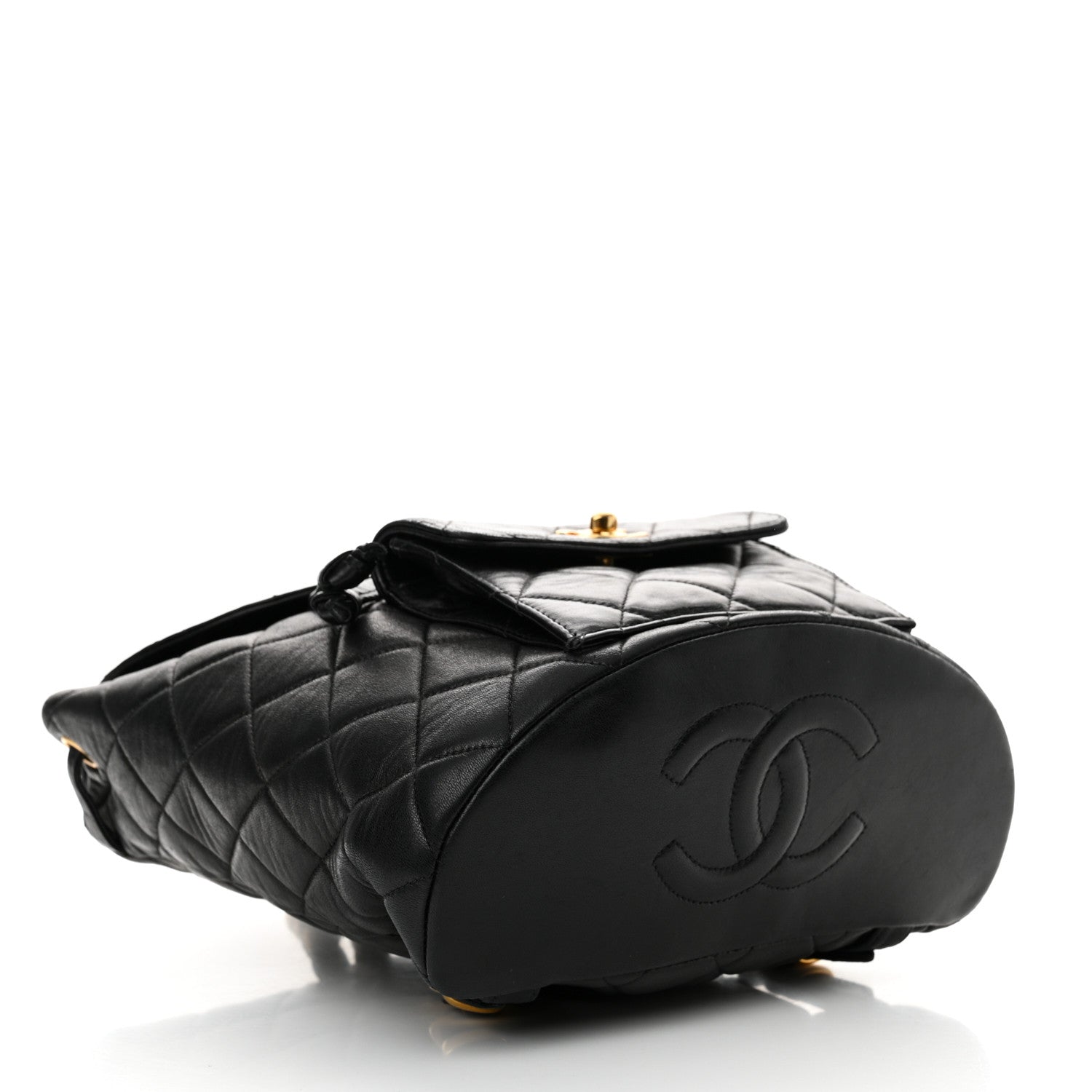 Chanel Lambskin Quilted Drawstring Backpack Black 4 of 15