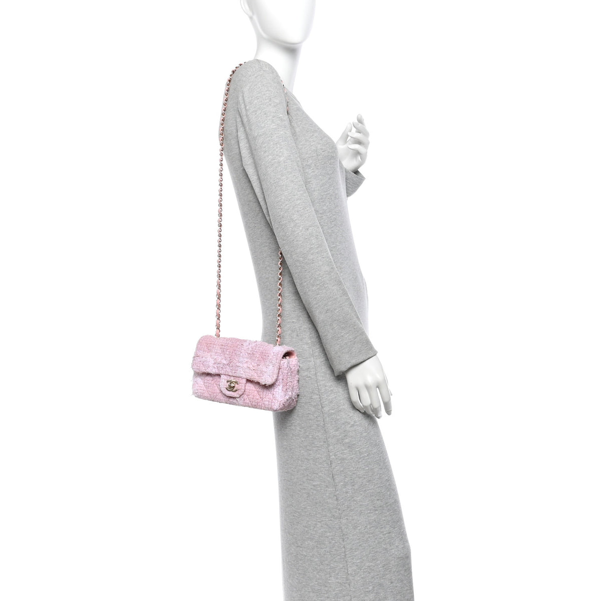 Tweed Quilted Mini Rectangular Flap Light Pink White