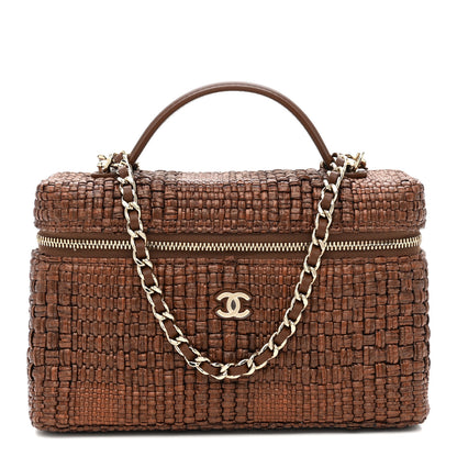 Chanel Braided Raffia Quilted Top Handle Slim Vanity With Chain Brown 1 of 11