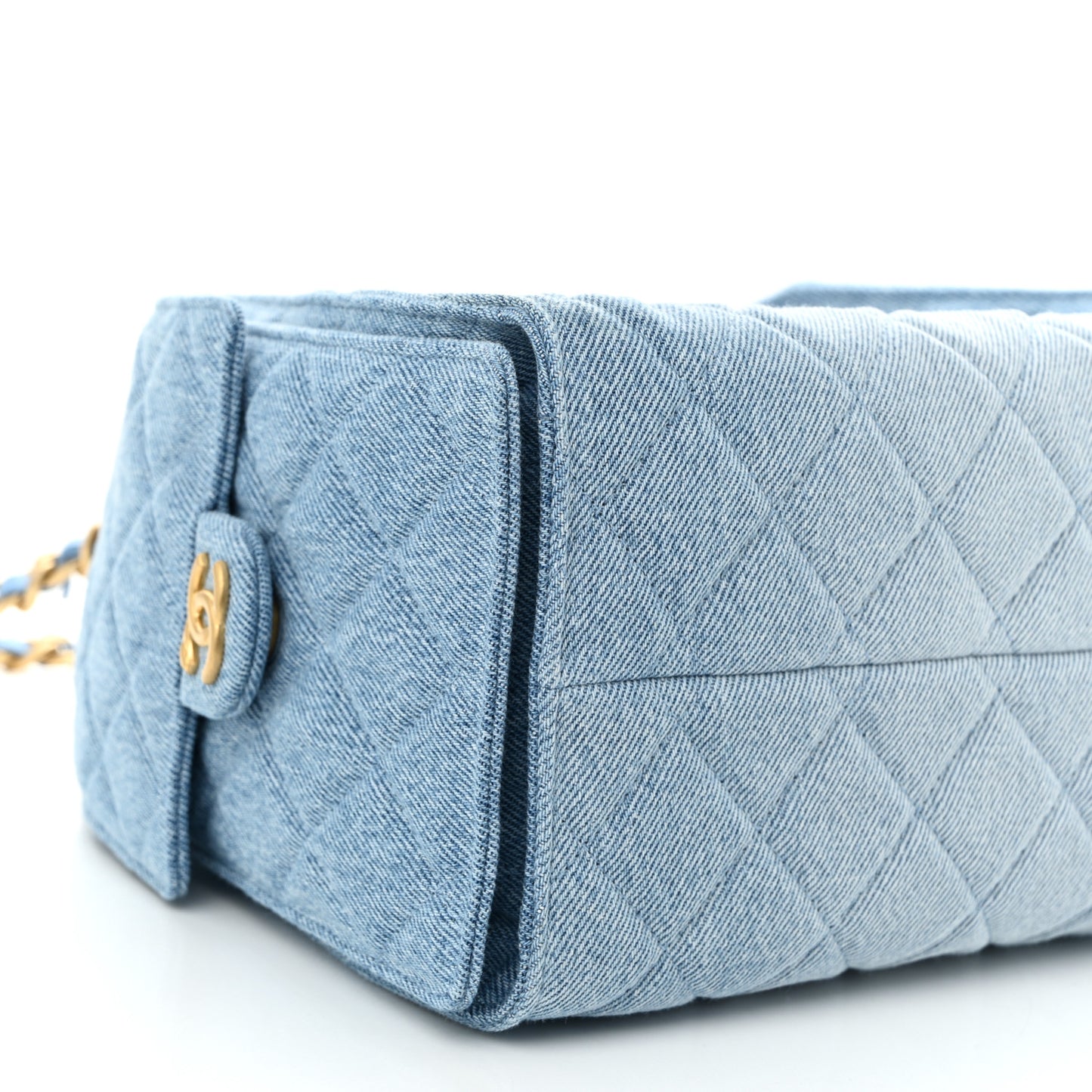 Washed Denim Quilted Small Chanel 25 Handbag Blue