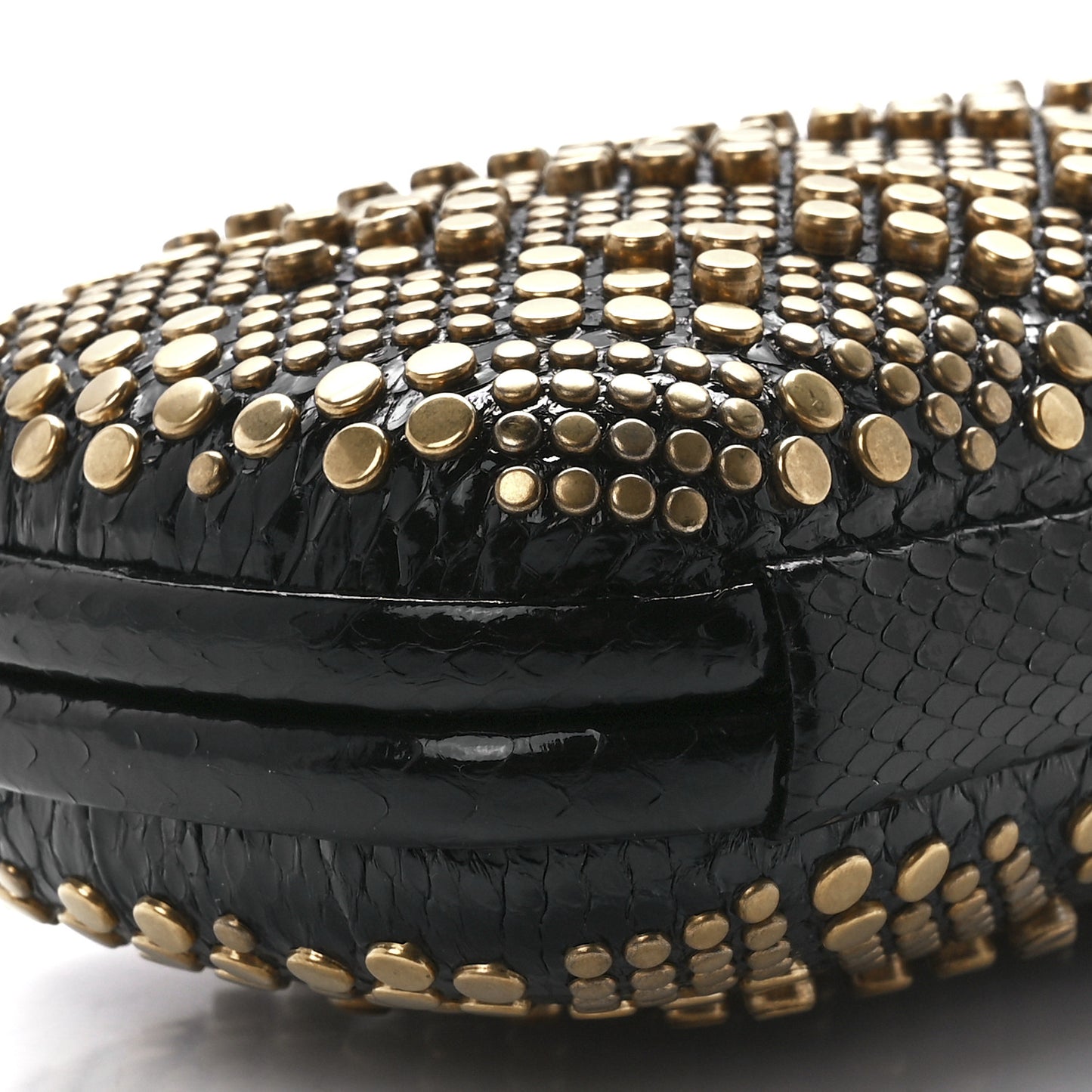 Snakeskin Studded Knot Clutch Black
