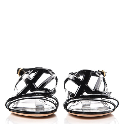 Louis Vuitton Patent Logo Crossing Flat Sandals 37.5 Black 3 of 9