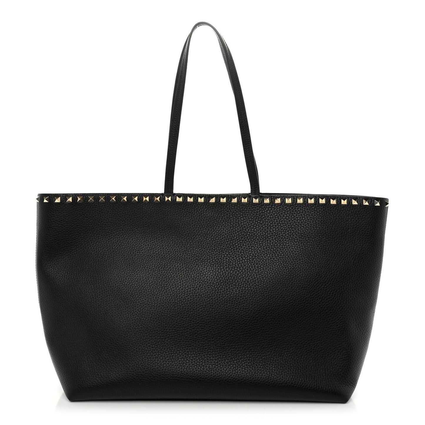 Grained Calfskin Rockstud Shoulder Tote Black
