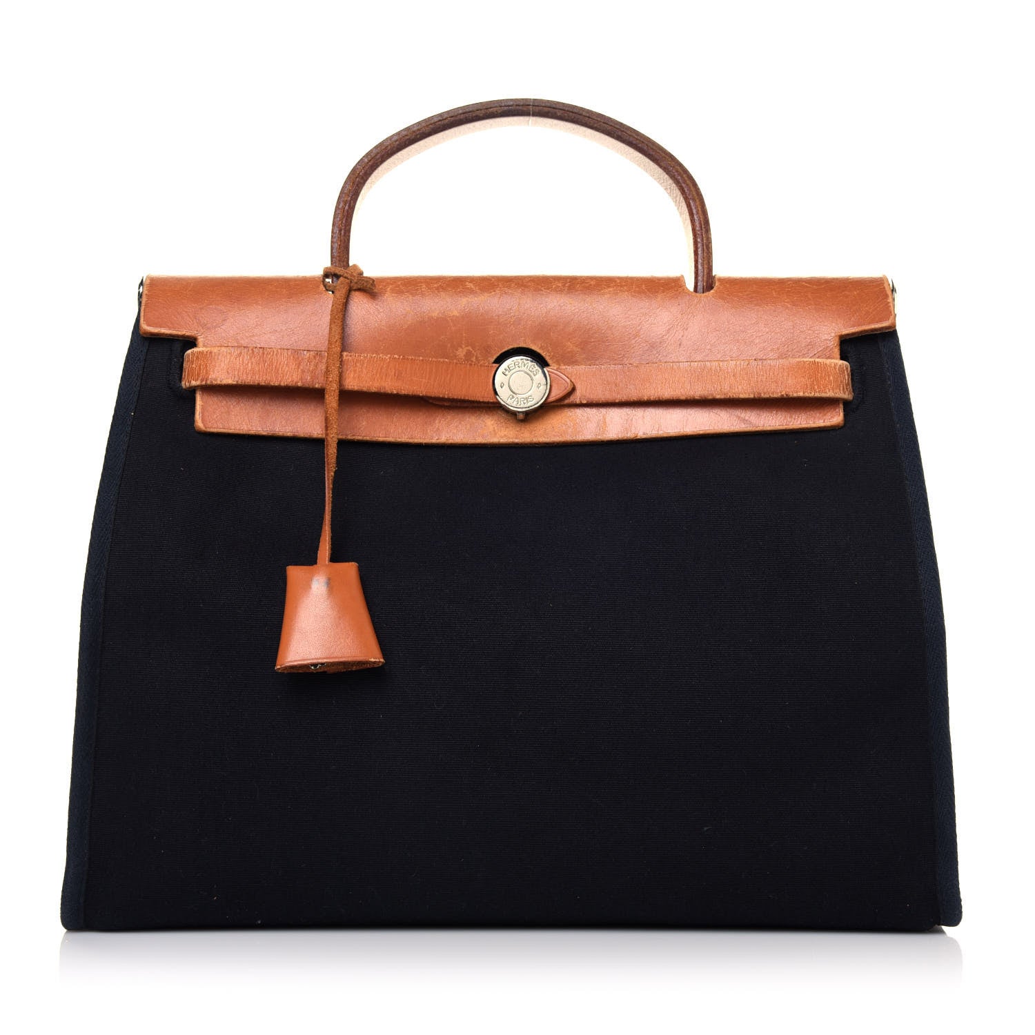 Hermes Toile Vache Calfskin Herbag 30 PM Black Natural 1 of 11