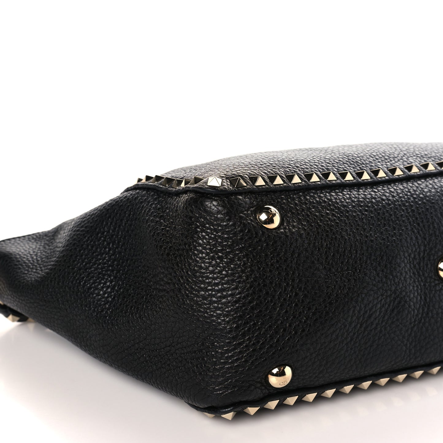 Pebbled Calfskin Medium Rockstud Tote Black