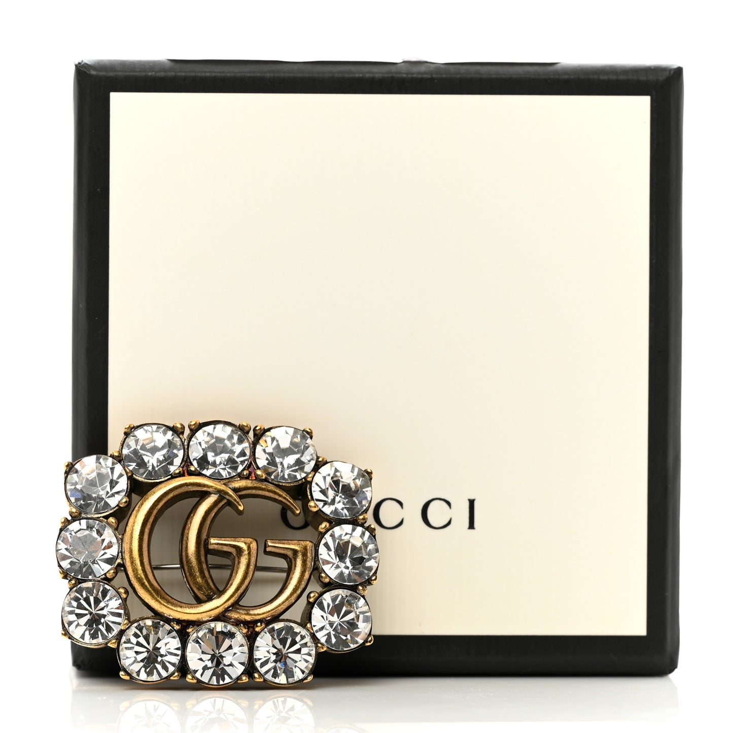 Metal Crystal Double G Brooch Aged Gold
