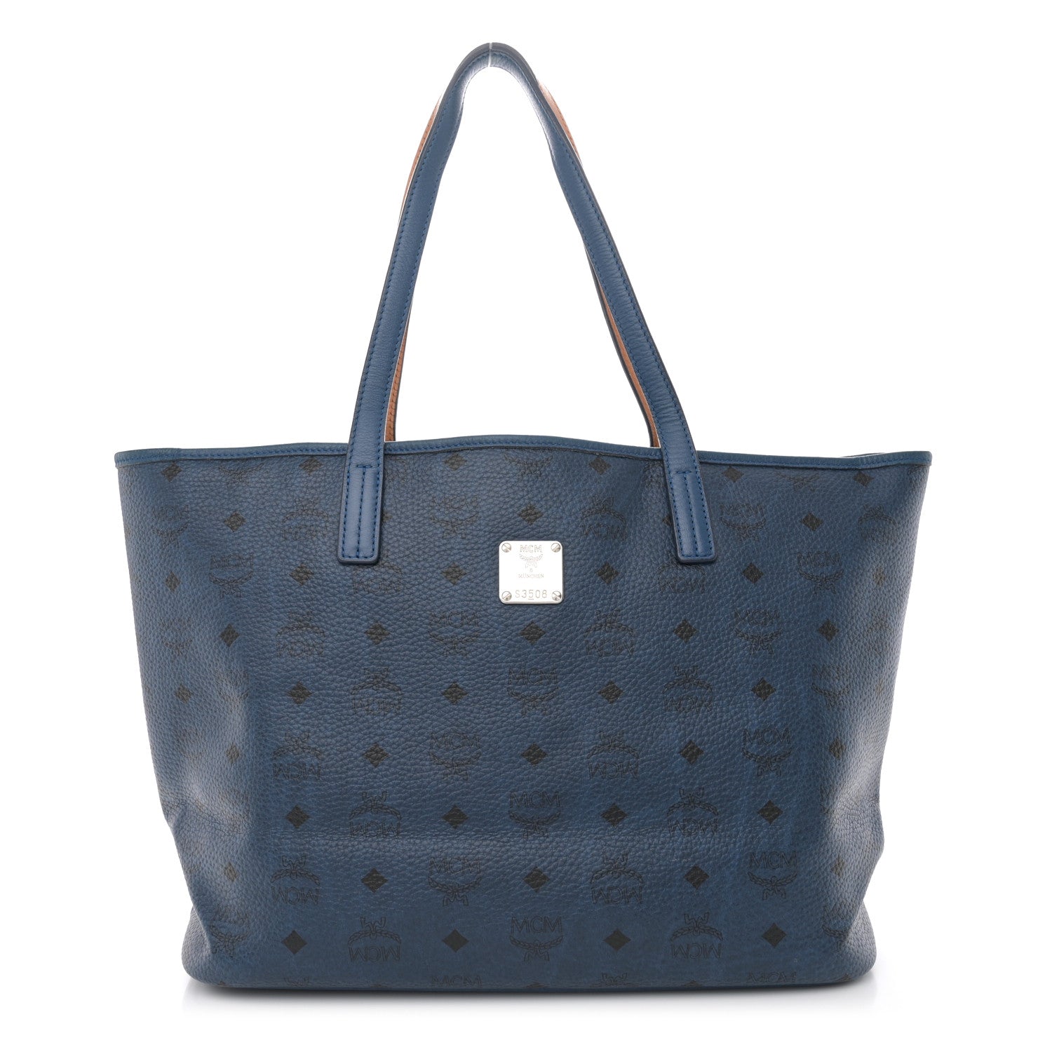 MCM Visetos Medium Top Zip Shopper Tote Blue 1 of 11