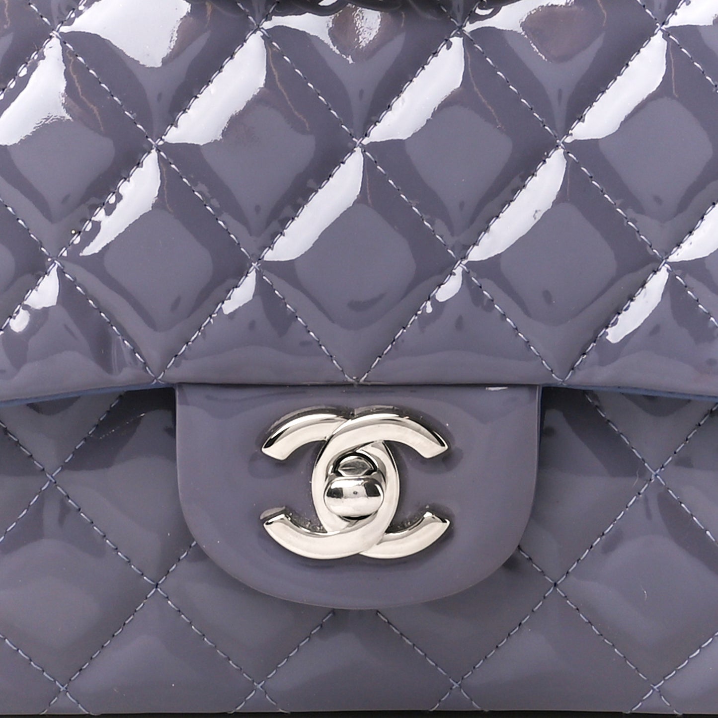 Patent Calfskin Quilted Medium Double Flap Light Purple