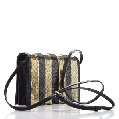 Saint Laurent Metallic Calfskin Striped Small Monogram Kate Satchel Black Gold 3 of 7