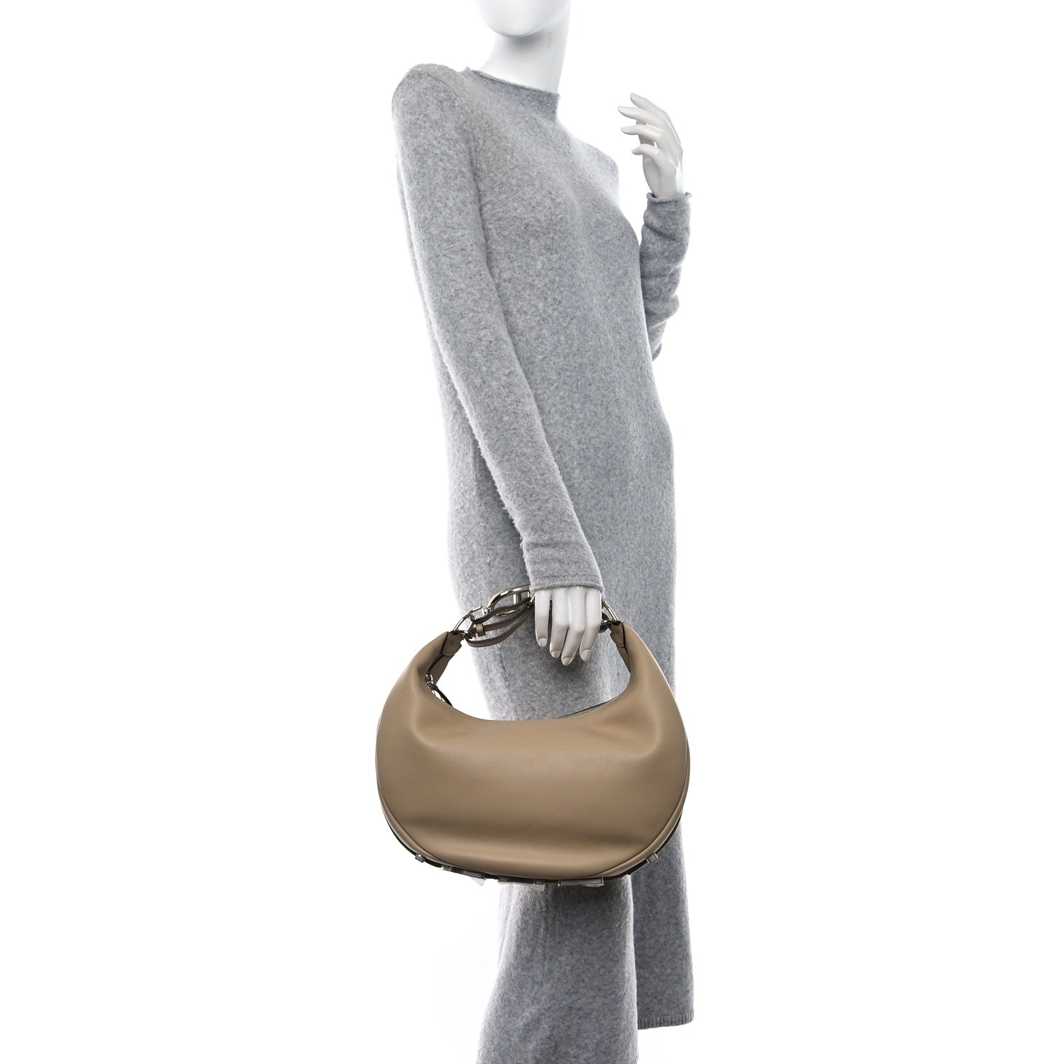 Fendi Vitello Grace Matte Metal Handle Medium Fendigraphy Hobo Bag Beige Amido 2 of 10
