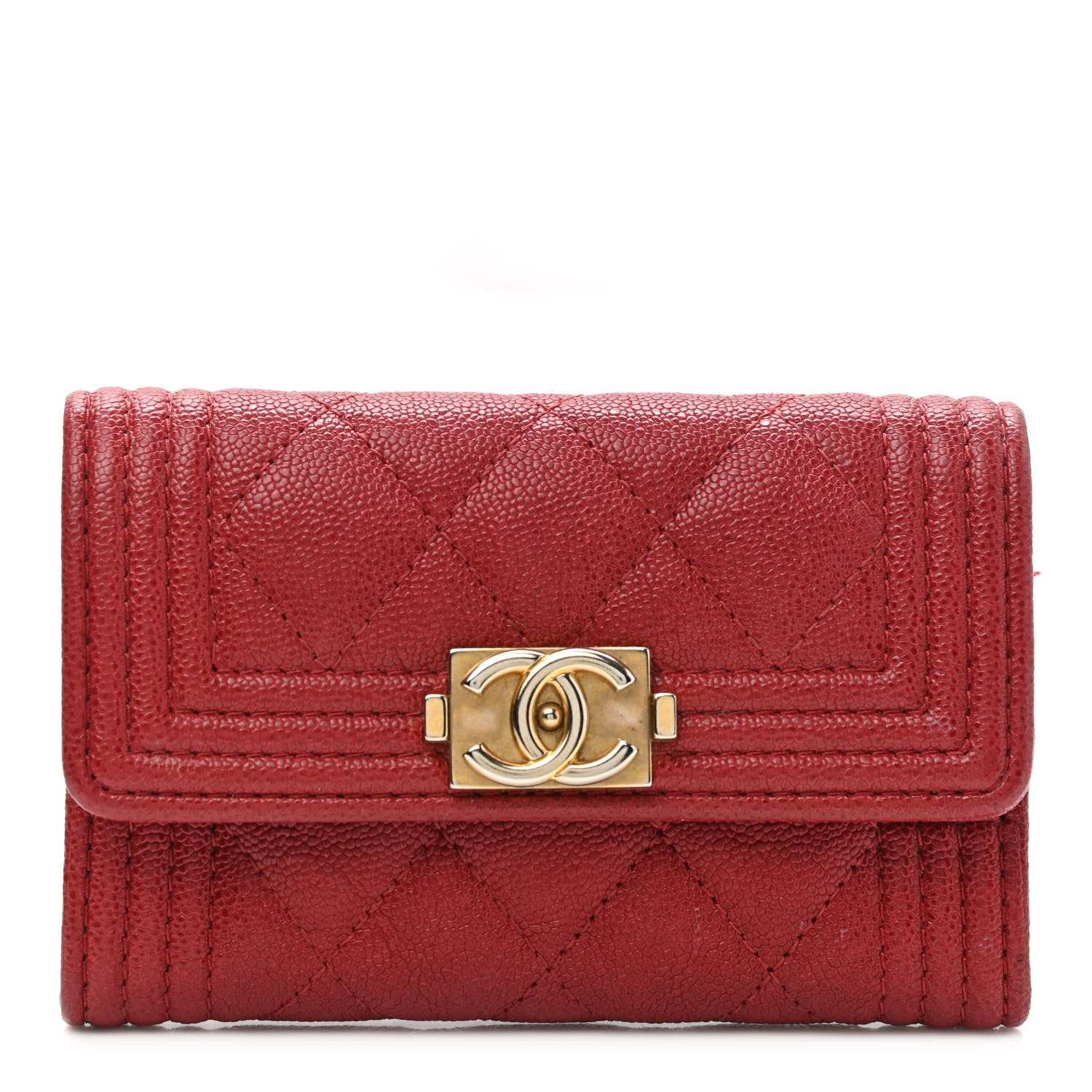 Chanel Caviar Quilted Boy Flap Card Holder Wallet Red 1 of 10