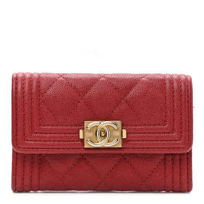 Chanel Caviar Quilted Boy Flap Card Holder Wallet Red 1 of 10