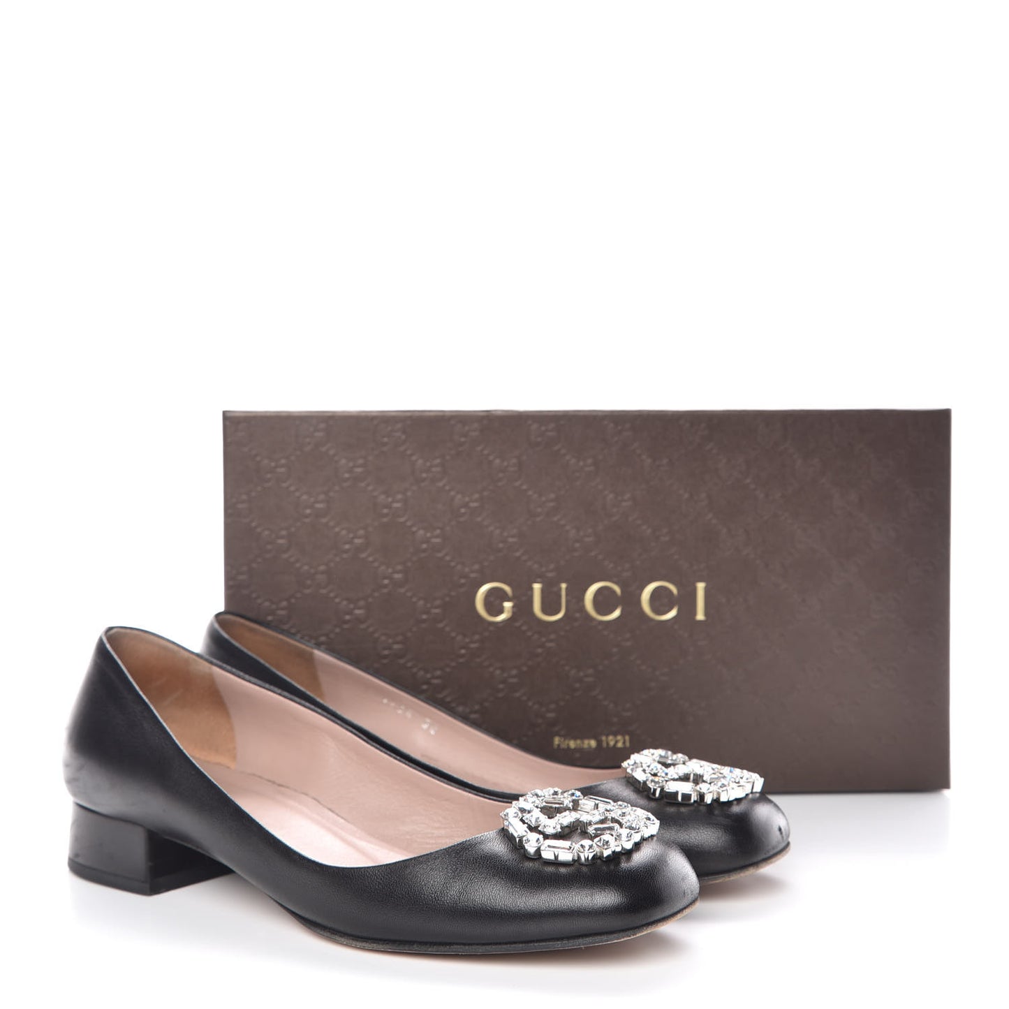 Nappa Crystal Interlocking G Low Heel Pumps 38 Black