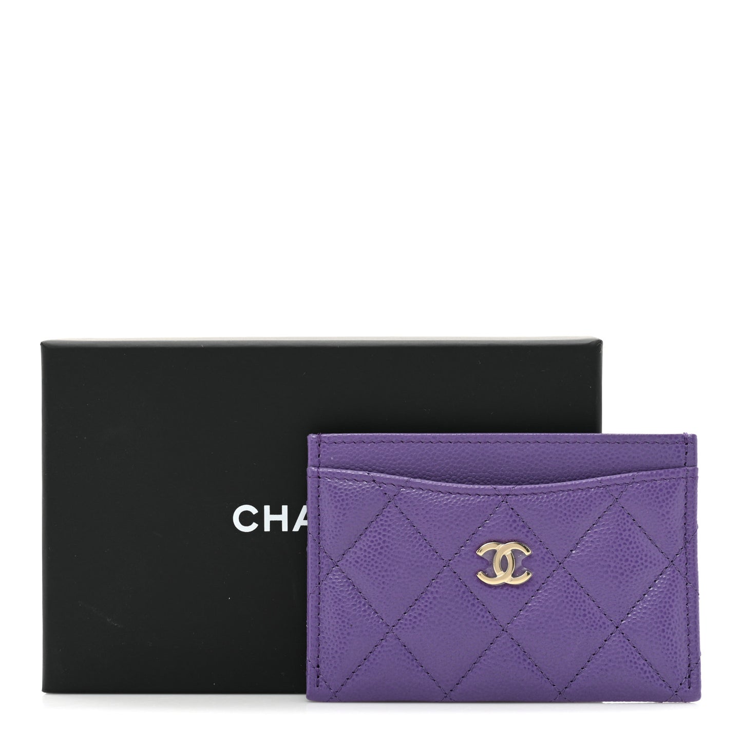 Caviar Quilted Card Holder Purple
