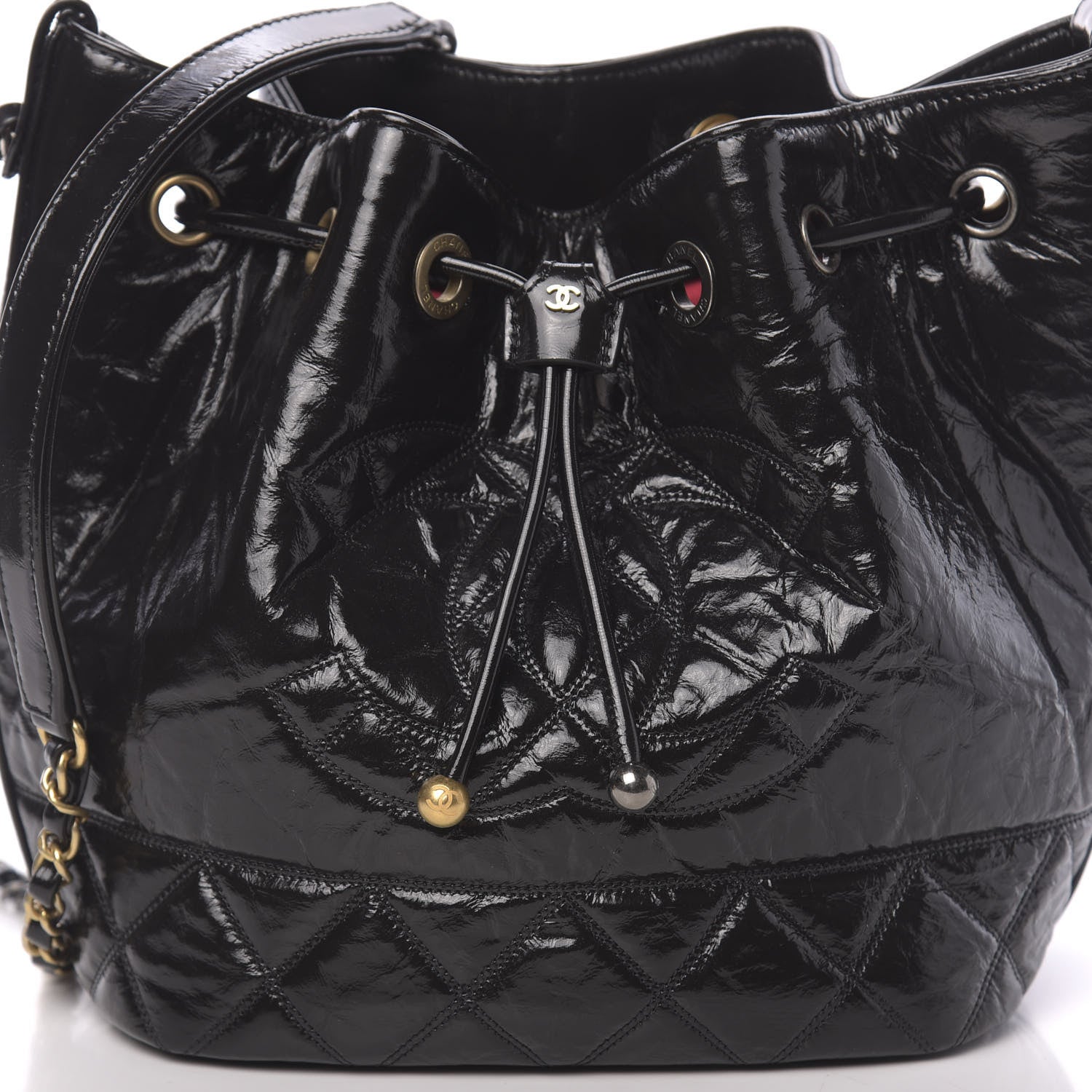 Chanel Shiny Aged Calfskin CC Chain Drawstring Bag Black 8 of 11