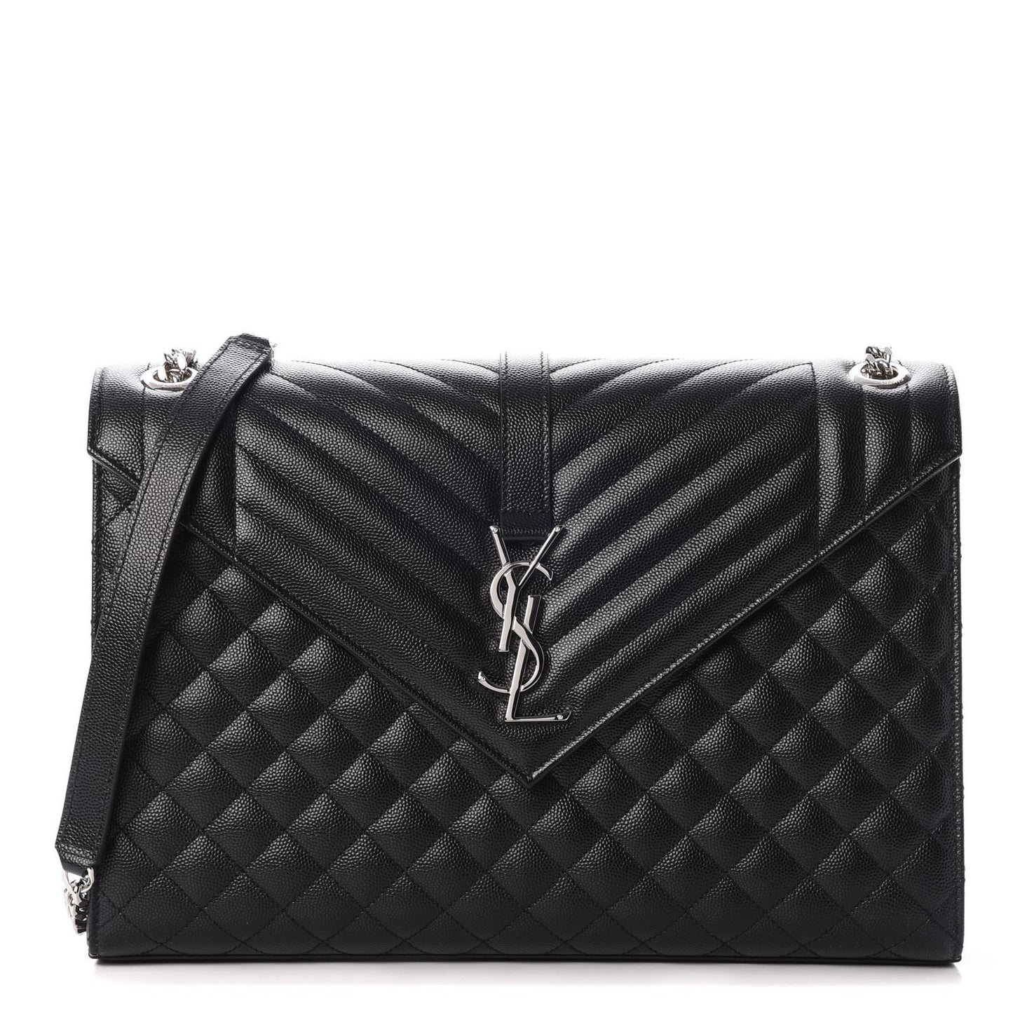 Grain De Poudre Textured Mixed Matelasse Large Triquilt Monogram Satchel Black
