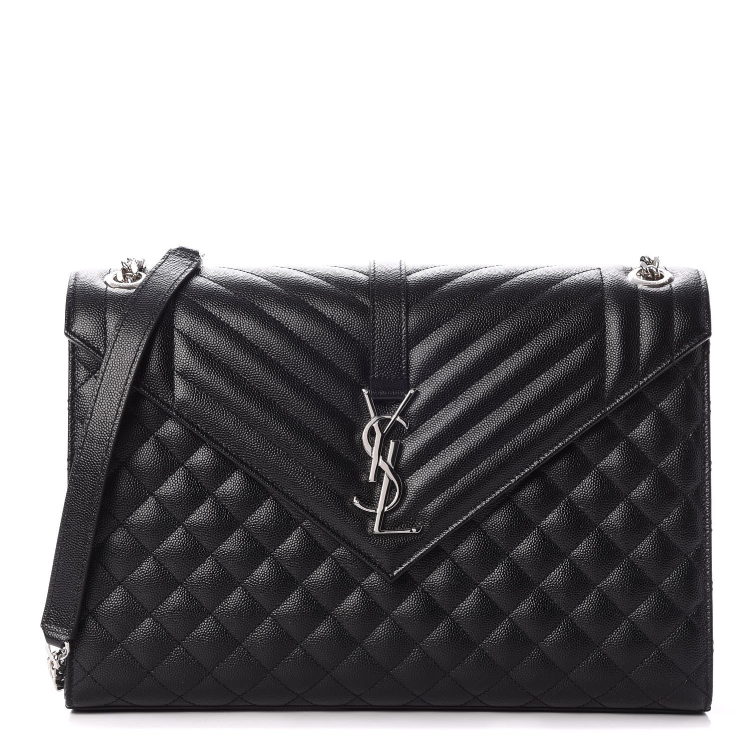 Saint Laurent Grain De Poudre Textured Mixed Matelasse Large Triquilt Monogram Satchel Black 1 of 8