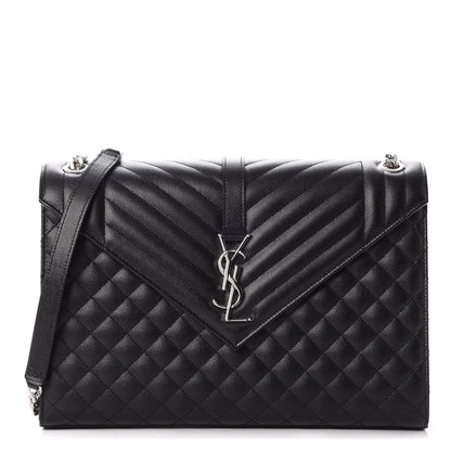 Saint Laurent Grain De Poudre Textured Mixed Matelasse Large Triquilt Monogram Satchel Black 1 of 8