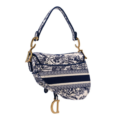Christian Dior Canvas Embroidered Toile de Jouy Saddle Bag Blue 3 of 12