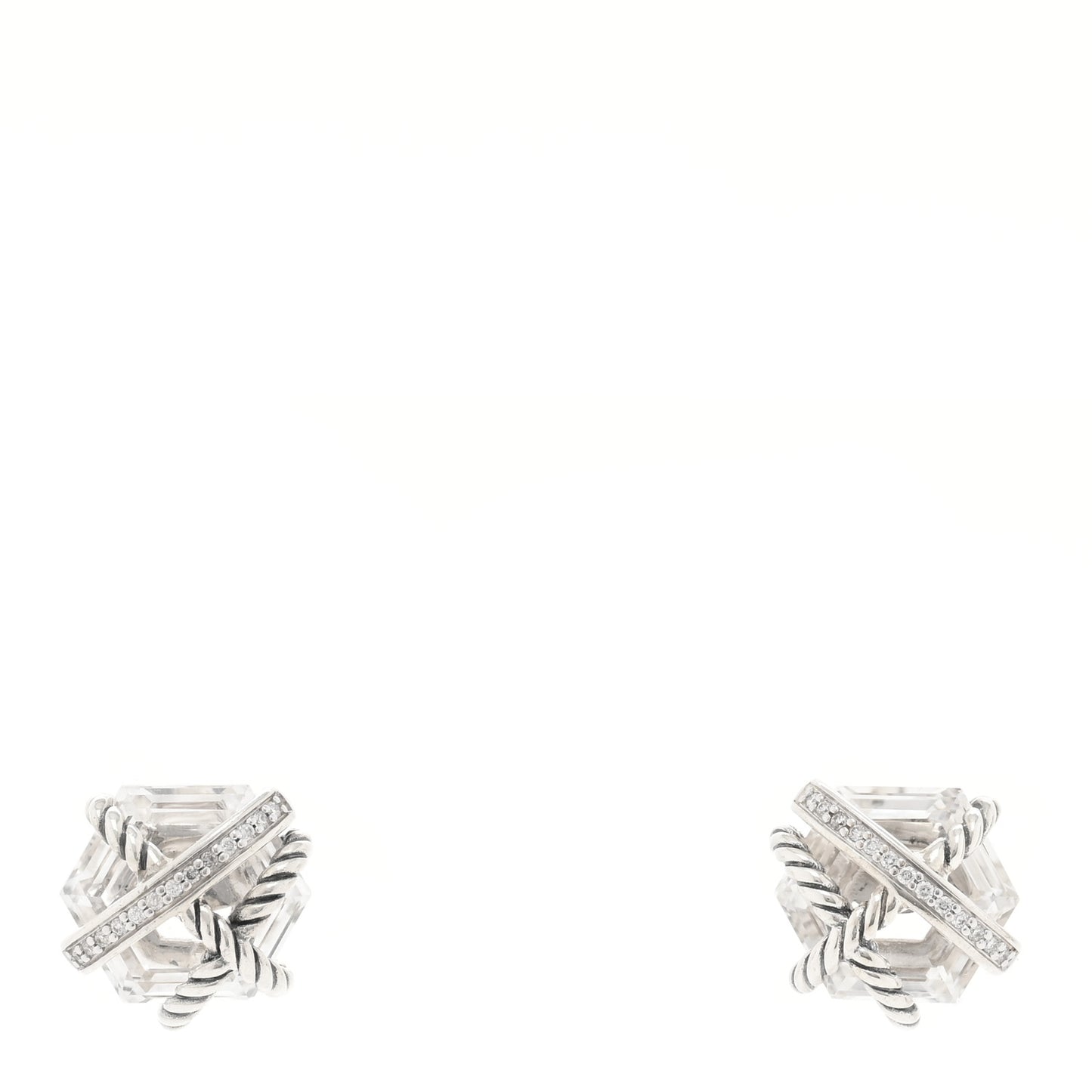 Sterling Silver Diamond Crystal 10mm Cable Wrap Earrings