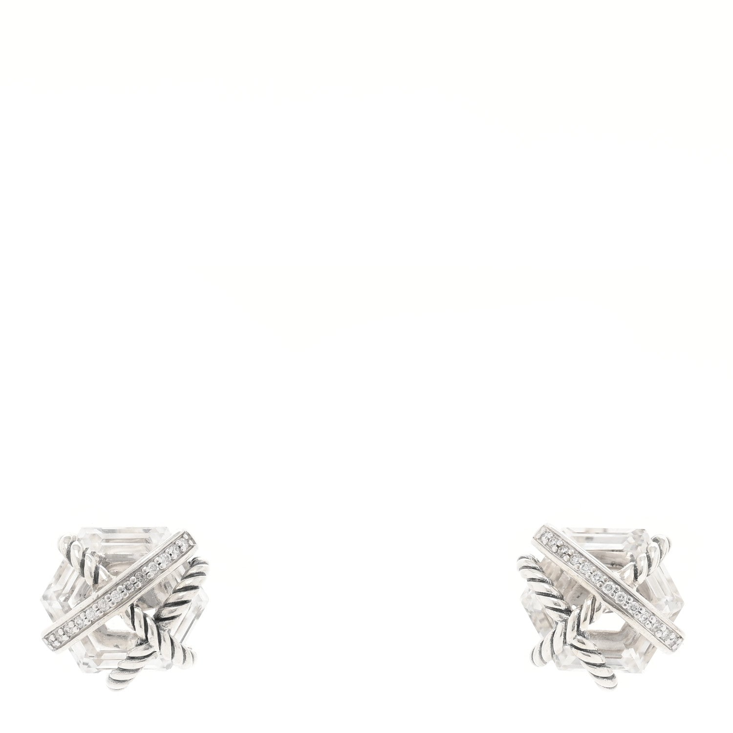 David Yurman Sterling Silver Diamond Crystal 10mm Cable Wrap Earrings 1 of 4