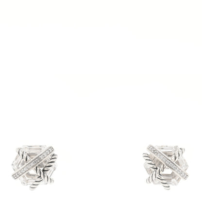David Yurman Sterling Silver Diamond Crystal 10mm Cable Wrap Earrings 1 of 4