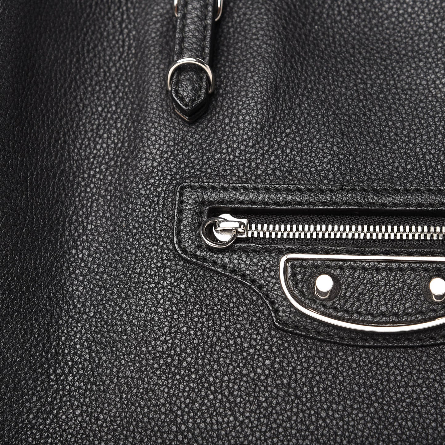 Grained Calfskin Silver Metallic Edge Hardware Papier A4 Tote Black