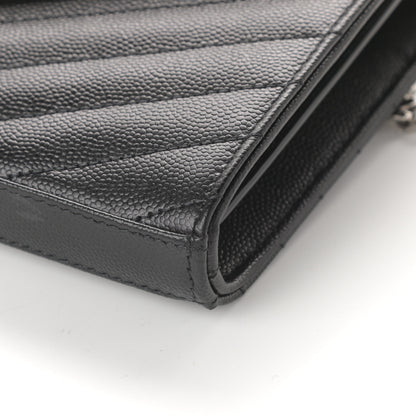 Saint Laurent Grain De Poudre Matelasse Chevron Monogram Chain Wallet Black 8 of 10