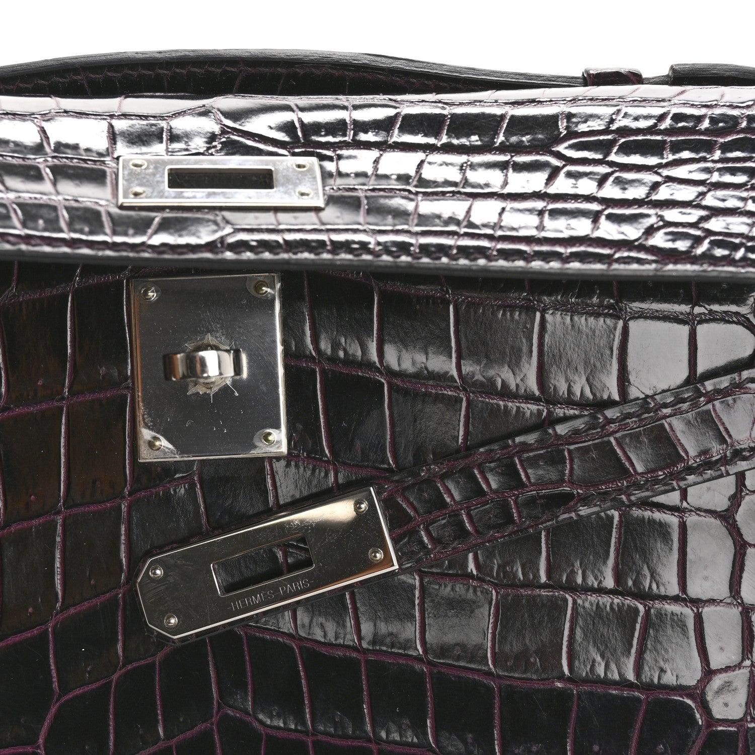 Hermes Shiny Porosus Crocodile Kelly Cut Pochette Amethyst 10 of 10