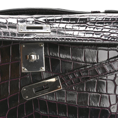 Hermes Shiny Porosus Crocodile Kelly Cut Pochette Amethyst 10 of 10