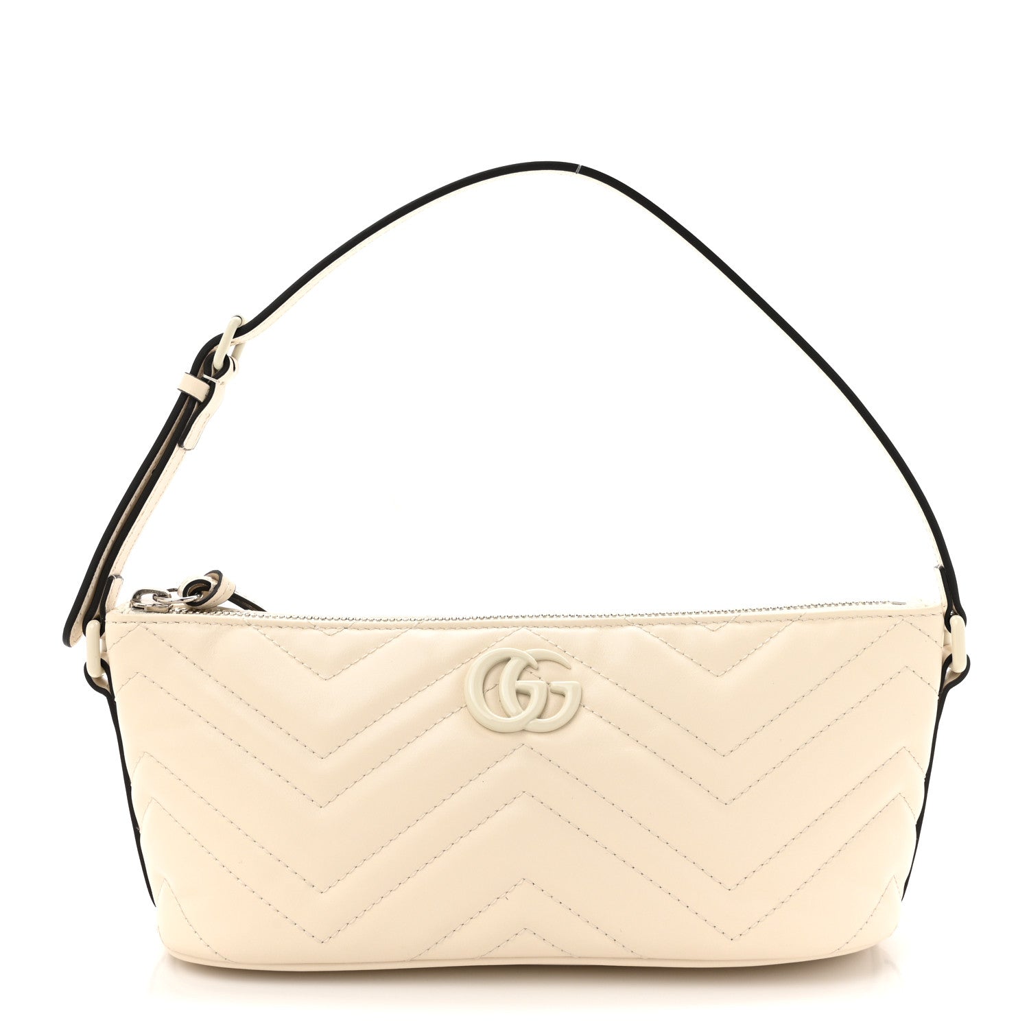 Gucci Calfskin Matelasse Chevron Monochrome GG Marmont Sling Shoulder Bag Mystic White 1 of 19