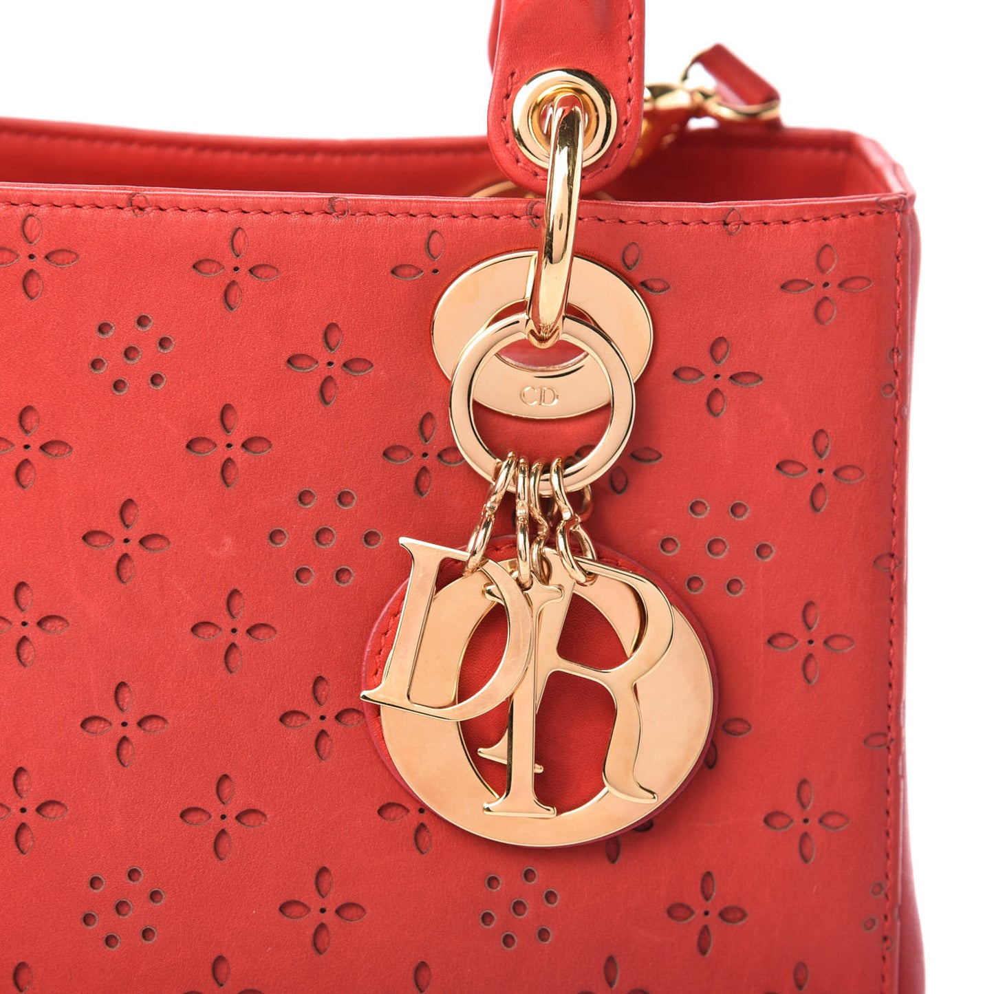 Calfskin Laser Cut Medium Lady Dior Red