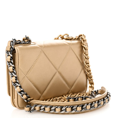 Chanel Metallic Goatskin Quilted Chanel 19 Wallet On Chain WOC Gold 3 of 14