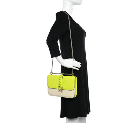 Valentino Garavani Vitello Medium Glam Lock Rockstud Flap Yellow Fluo Light Ivory 2 of 11