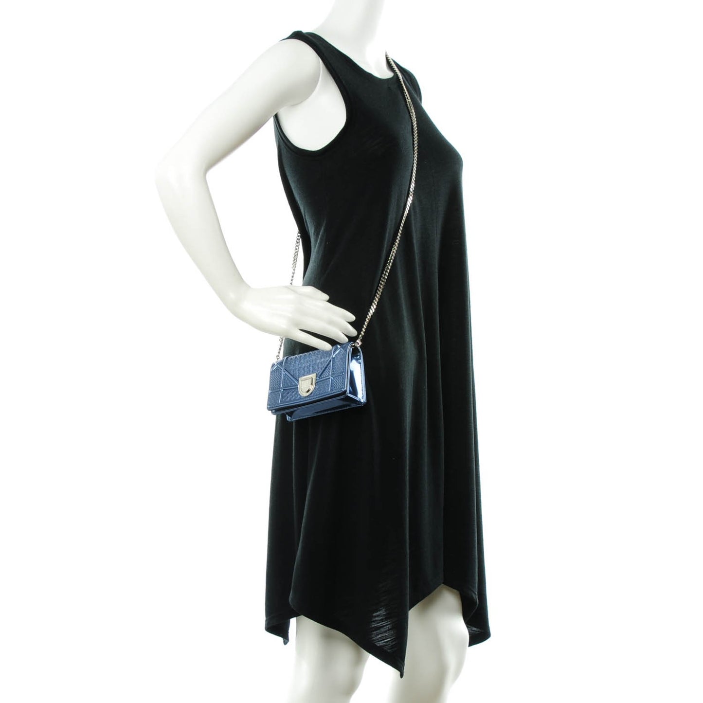 Metallic Patent Micro-Cannage Baby Diorama Flap Bag Blue