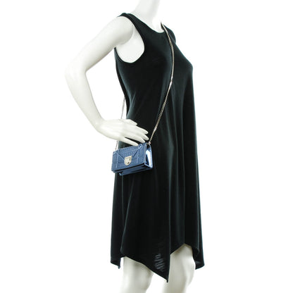 Christian Dior Metallic Patent Micro-Cannage Baby Diorama Flap Bag Blue 2 of 7