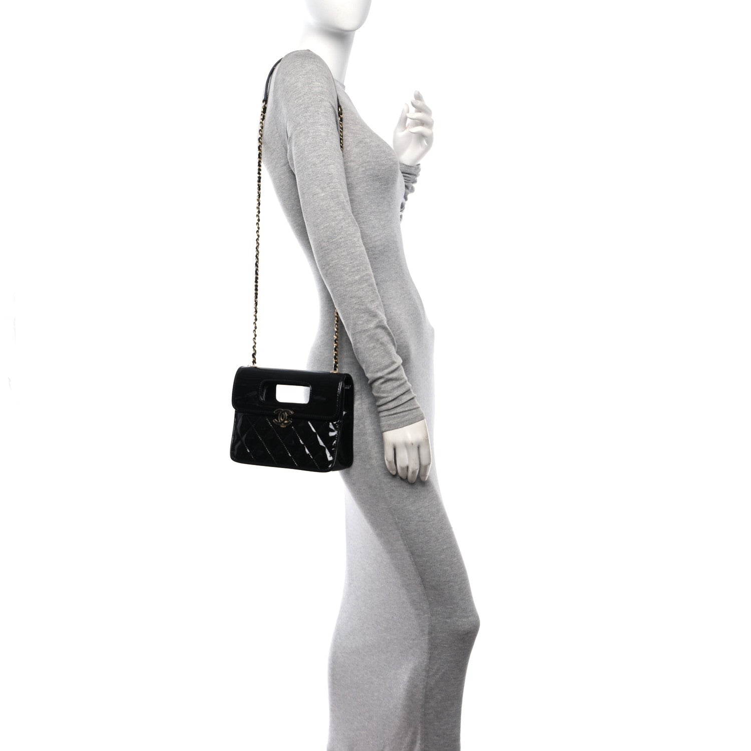 Chanel Patent Quilted Mini Graphic Catch Flap Black 2 of 11
