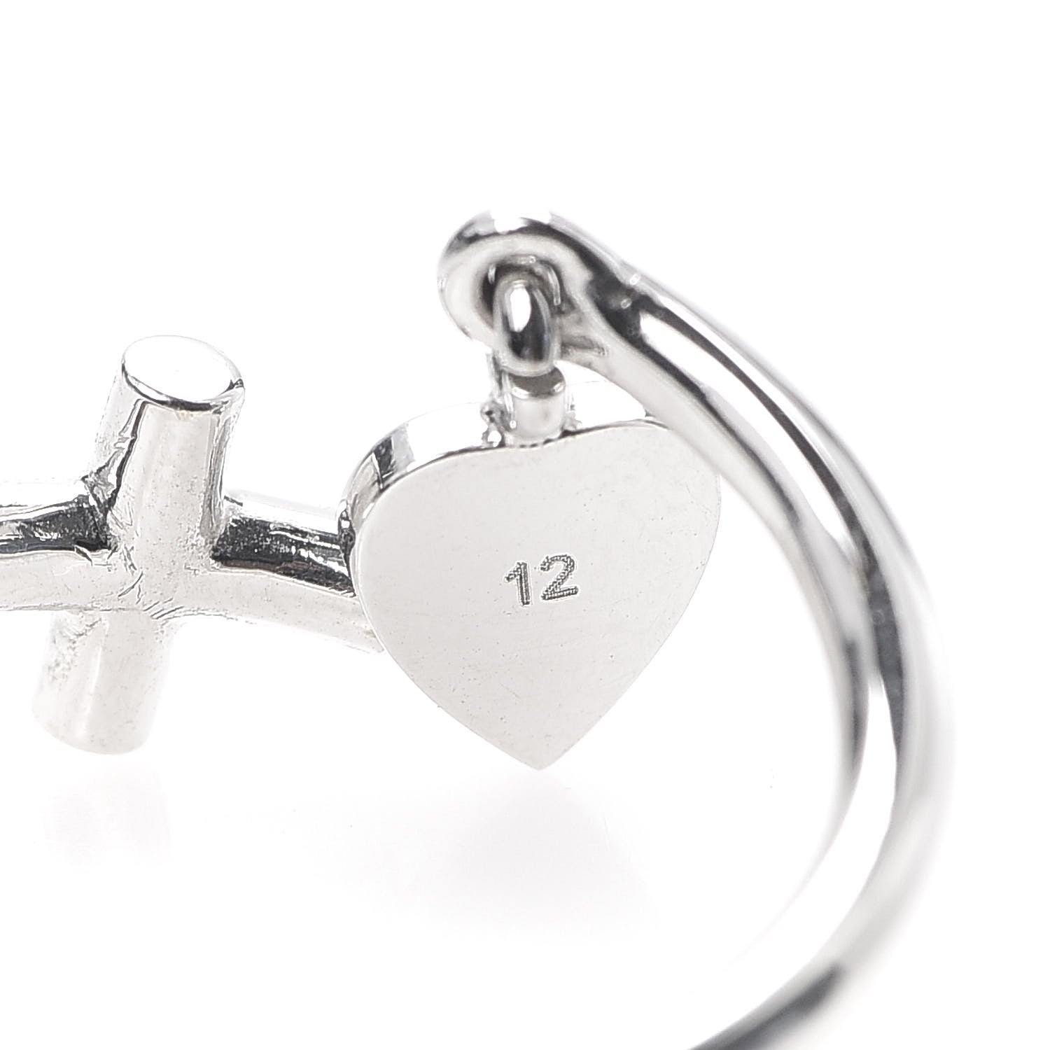 Gucci 18K White Gold Cross and Heart Ring 50 5.5 5 of 5